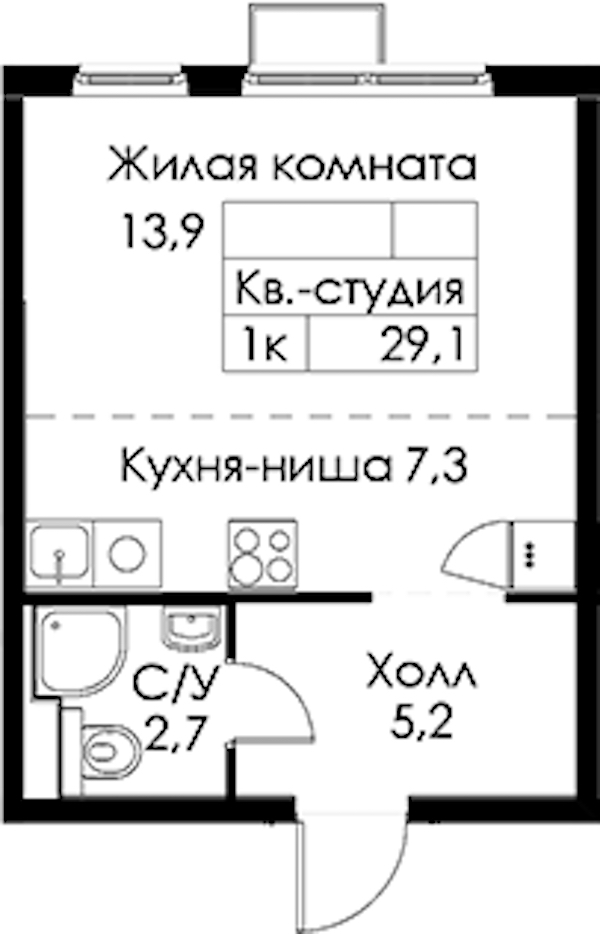 Квартира студия 29.1 м², 11/13 эт., ЖК «Кантемировская 11»